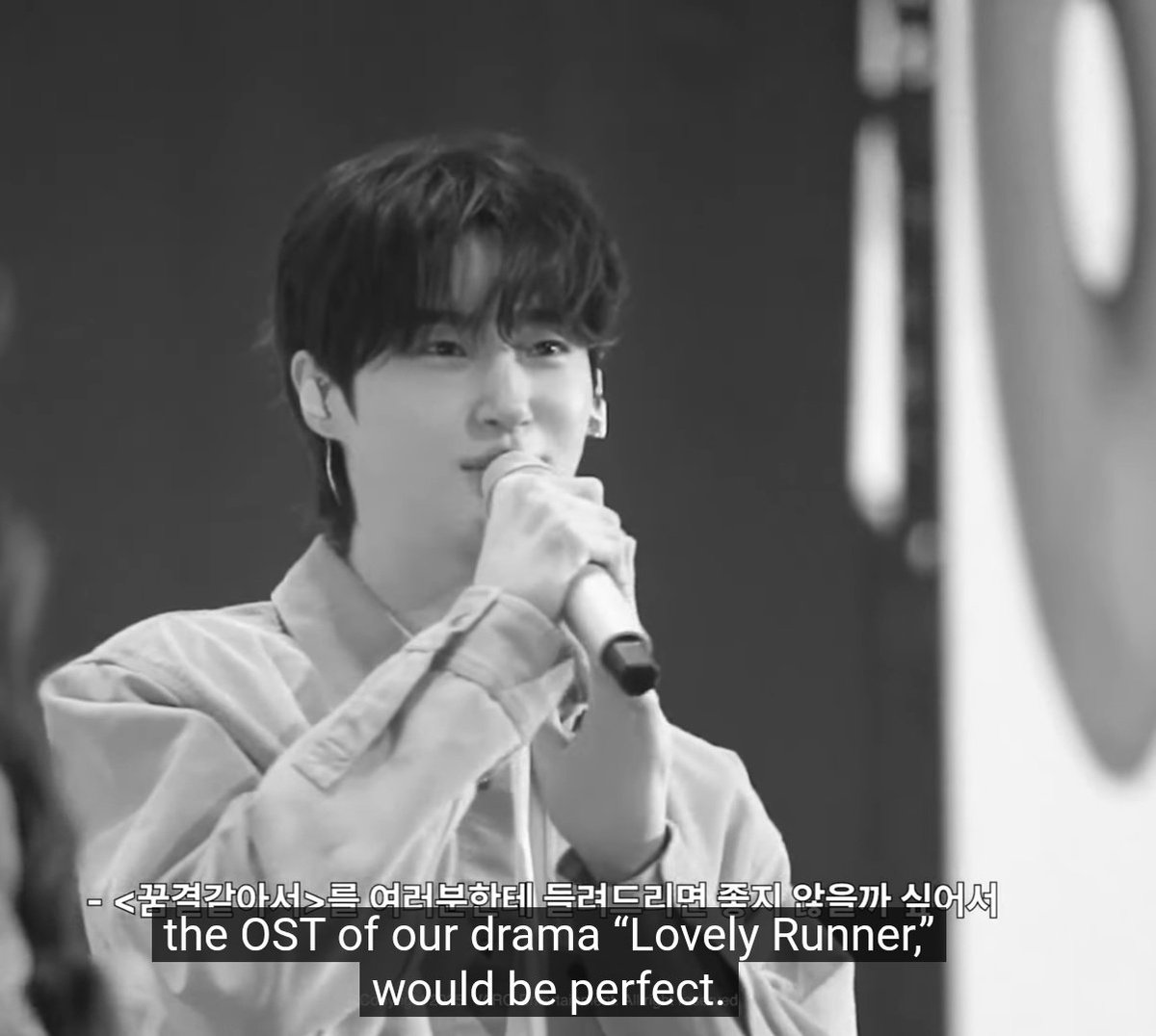 joochocoo's tweet image. Instead of saying the OST from my drama Lovely Runner, Woo Seok actually said the OST from our drama Lovely Runner 😭 That’s how much the Lovely Runner fam means to him 💙💛