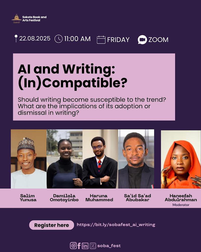 The caliphate summons &amp; we shall answer.

I'm incredibly honored to be on a panel with friends I look up to: Haneefa, <a href="/saidsaadwrites/">Sa'id Sa'ad</a> &amp; <a href="/HarounMuhammed/">Diamonds10 💎</a> for <a href="/soba_fest/">Sokoto Book And Arts Festival</a> to discuss a topic that's dear to my heart.