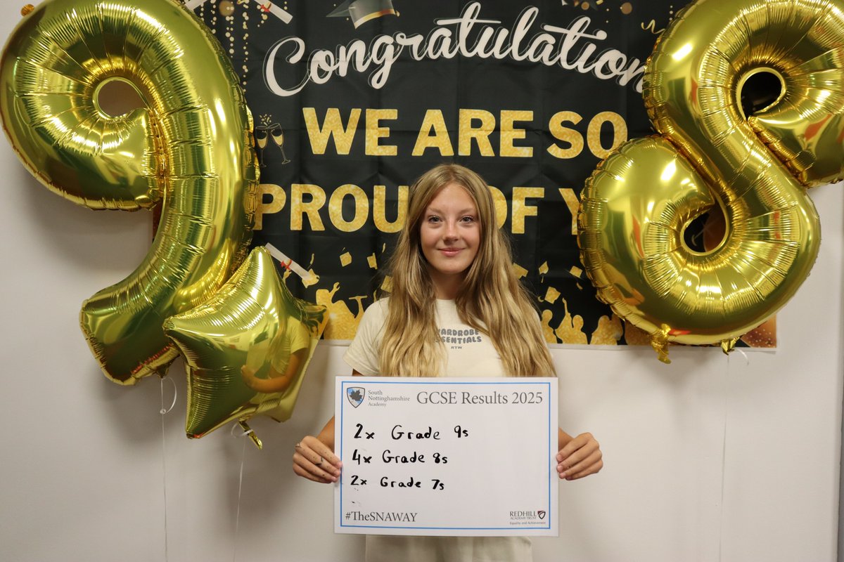 Congratulations to SNAs Ava Morgan-McQuade who achieved 2 grade 9's in Geography and Media, together with grade 8's in History and combined Science. She also achieved grade 7's in English Literature and Maths and grade 6's in English Language and German #TheSNAWay #RedhillResults