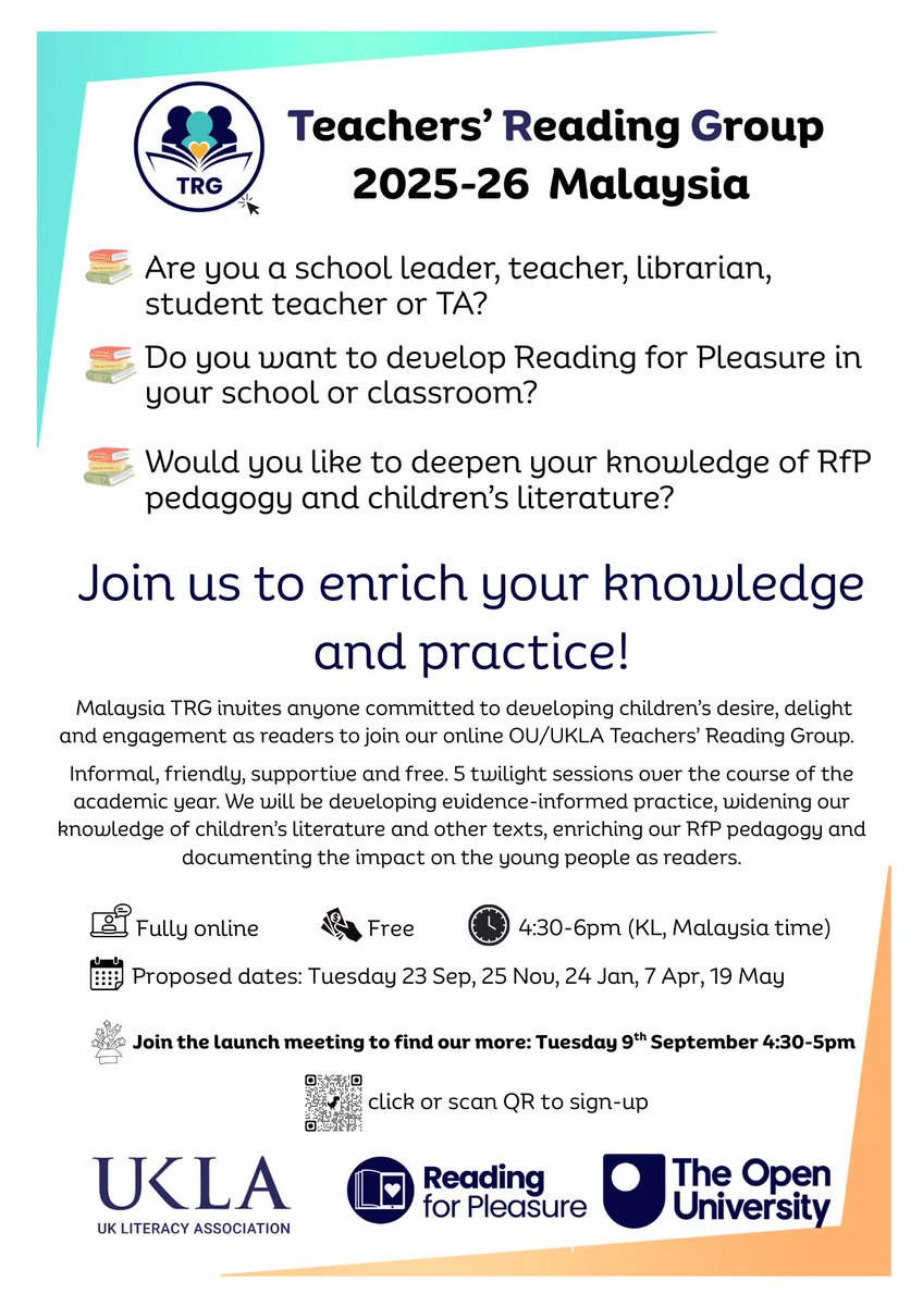 MrsOD_reads's tweet photo. If you are looking for some PD this year and are keen to develop your knowledge and practices of Reading for Pleasure, take a look at this. I'm based in Malaysia but the group will run online  so anyone is welcome if the time zone works for you! #OURfP @The_UKLA https://t.co/687V0NBR8J