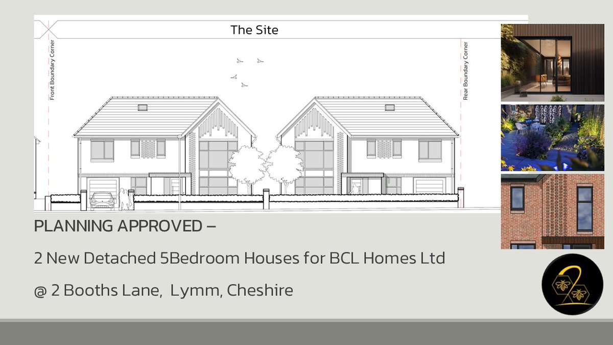 B2architectHale's tweet photo. Congratulations to our Clients BCL Homes on the approval for 2 #bespoke detached 5 Bedroom houses in Lymm #Cheshire. Start on site Autumn 2025 to look for a Summer 2026 release to market. https://t.co/YVoT7XGhtf