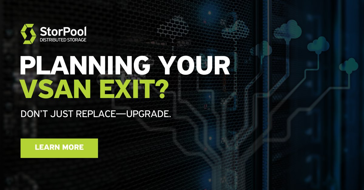 storpool's tweet image. Rethinking your storage after vSAN?
StorPool delivers a smarter, faster, fully managed SDS—no vendor lock-in, better performance, lower TCO.
See how to future-proof your storage strategy in our latest blog: hubs.ly/Q03yHX5V0
#SDS #vSAN #CloudInfrastructure