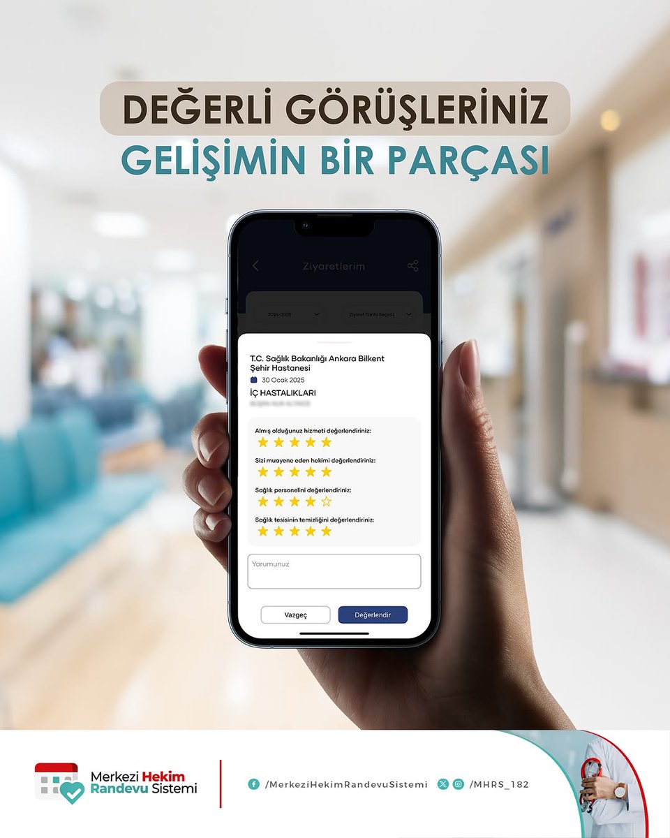 mhrs_182 Almış olduğunuz hizmeti, sizi muayene eden hekimi, sağlık tesisindeki sağlık personelini, sağlık tesisinin temizliğini e-Nabız sistemi içerisinden değerlendirebilirsiniz.