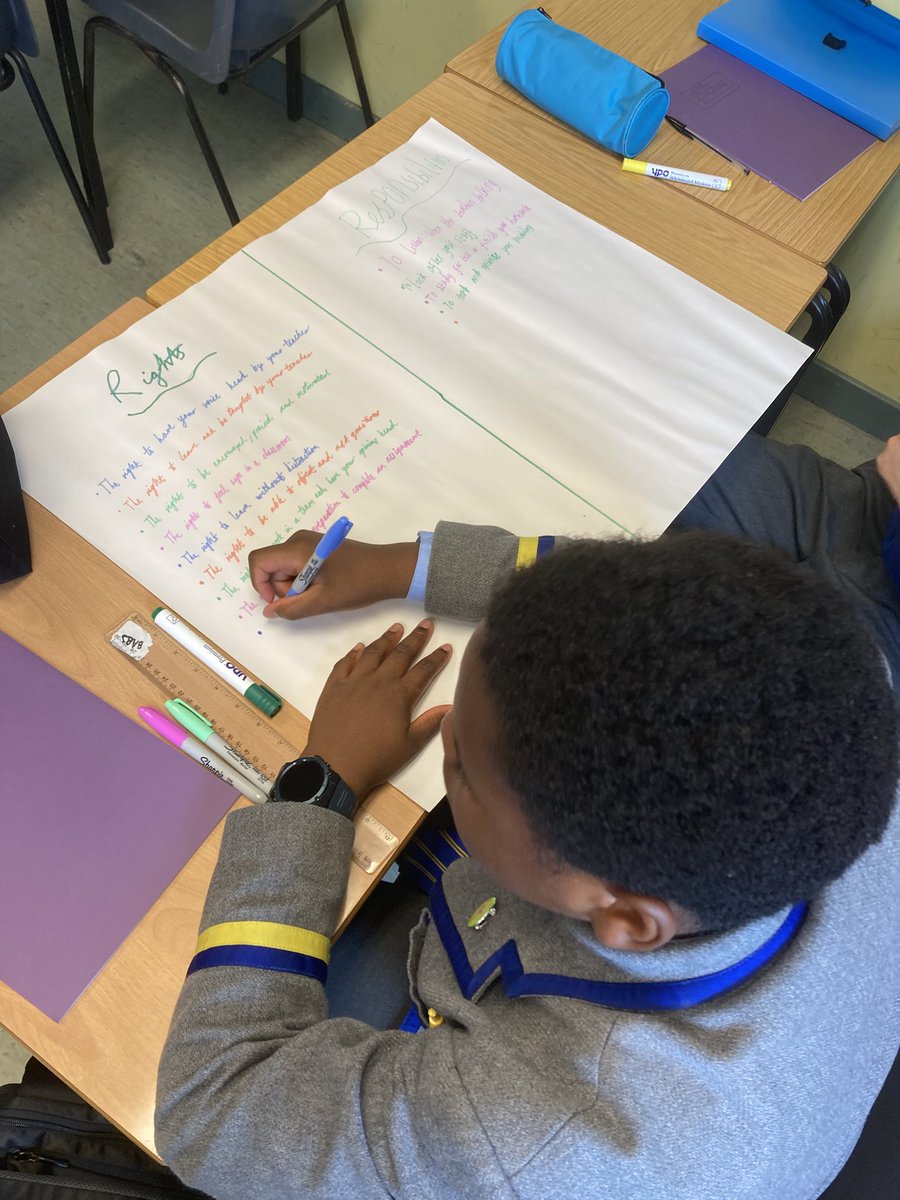 EnglishFernhill's tweet photo. It has been such a fast-paced and busy morning! 
Our lovely S3 pupils got to work on creating an English classroom charter, discussing their rights and responsibilities, as we embed the @UNChildRights1 principles at @FernhillSchool. https://t.co/vrFn3u01KO