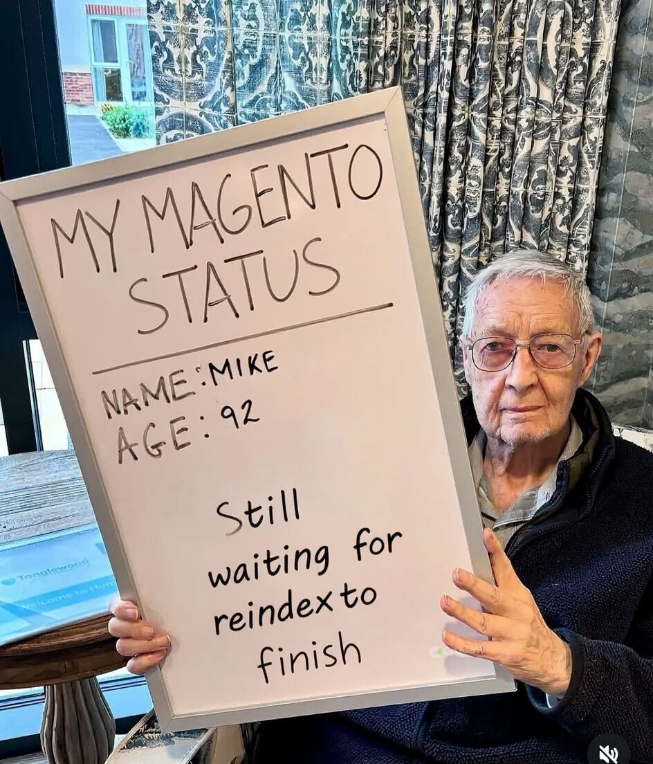 Meet Mike.

He's 92.

Started the reindex back in 2015 when he was a spry 80-year-old.

The progress bar hit 97% during the Obama administration and hasn't moved since.

His grandkids graduated college. His doctor tells him to stay active.

Mike says standing counts as cardio.
