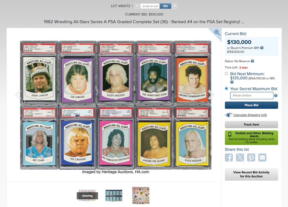 Only 2 days to go on David's 1982 Wrestling All Stars auction.  Currently almost at $165K, this sale is going to redefine wrestling collectibles at the top tier.  So many of us, inside and outside of our community, will be anxiously watching this one.