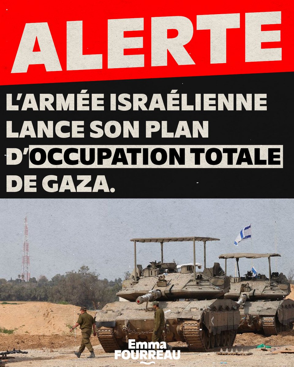 🚨ALERTE

L'armée israélienne a lancé cette nuit la phase finale de l'occupation de Gaza.

Aucune réaction des gouvernements européens.