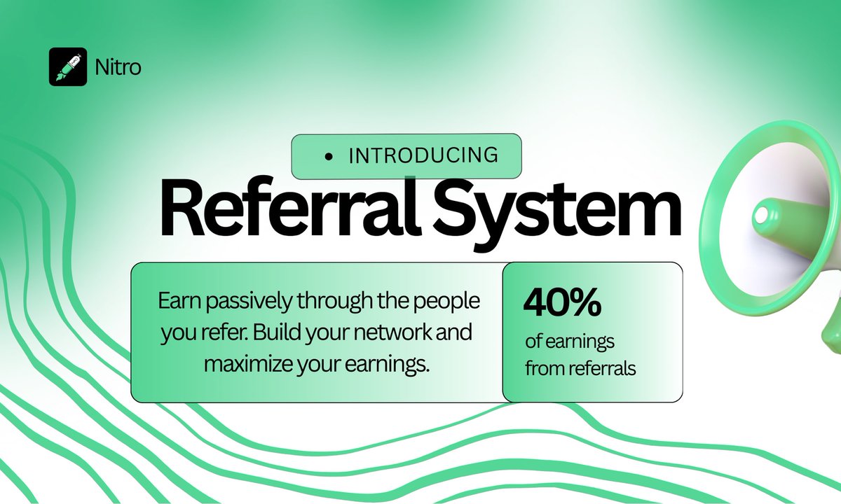 Bring your squad. Boost your bag 🚀

Introducing the Nitro Referral System...

When you share Nitro with your crew, you earn 40% of their trading fees.
All on top of your own wins.

Earn while you sleep: passive income, zero extra clicks

Early users are stacking 40%+ more just