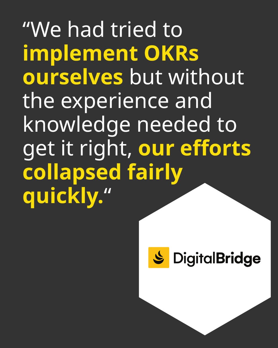 Have you tried OKRs before and failed? You’re not alone.

“Without the experience, we fell over quickly.” 

We caught up with Digital Bridge, who knew too well how attempts at OKRs can collapse without support. Read more on Digital Bridge’s story here: loom.ly/83aM_SM