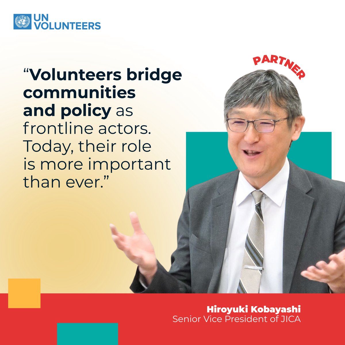 UNVolunteers's tweet image. “Volunteers bridge the community and policy as frontline actors!” 👏
At #TICAD9, Hiroyuki Kobayashi from @jica_direct_en recalled how his early volunteer days continue to guide his work: “Even today, it is the foundation of my life.”