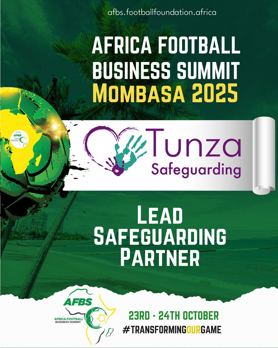 Delighted to welcome <a href="/tunza_safeguard/">Tunza Safeguarding</a> as the Lead Safeguarding Partner for #AFBS2025! 🛡️⚽

Together, we’re building a football future for Africa that is not only professional &amp; profitable, but also safe, inclusive &amp; transformative. 🌍

#FootballBusiness #governance #Safeguarding