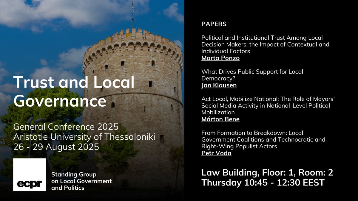 ECPR_LoGoPol's tweet photo. Our panel on Trust and Local Governance at #ecprgc25 welcomes four promising papers.

Don't miss the discussions this morning at 10:45 EEST. https://t.co/7qwAM10DO4