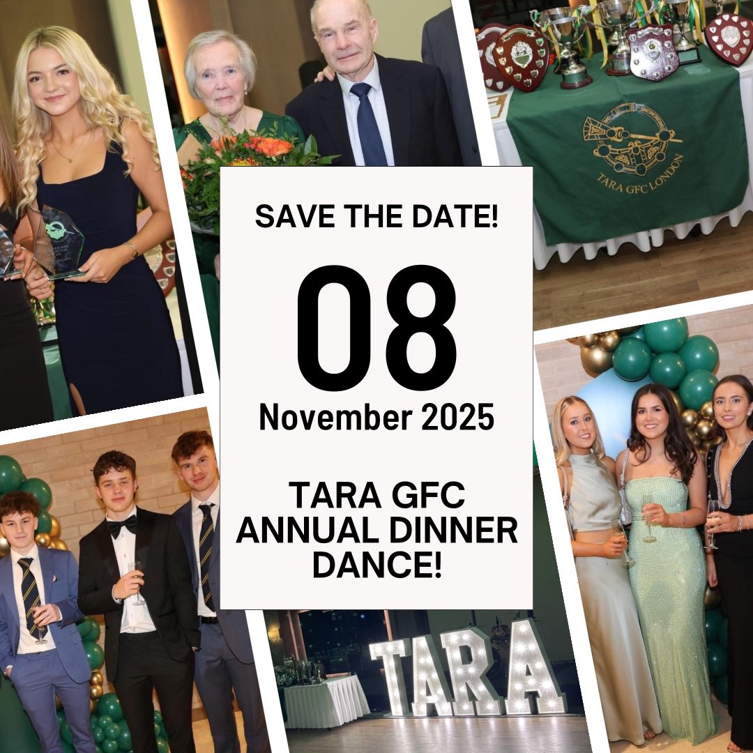 Mark your calendars! 🗓️

Our much-loved Annual Dinner Dance is just around the corner! 🥳

We can’t wait to celebrate Tara GFC’s 2025 with you all - an evening of great company, awards &amp; music awaits! 🥂💃🏻

#TaraGFC #DinnerDance #GAA