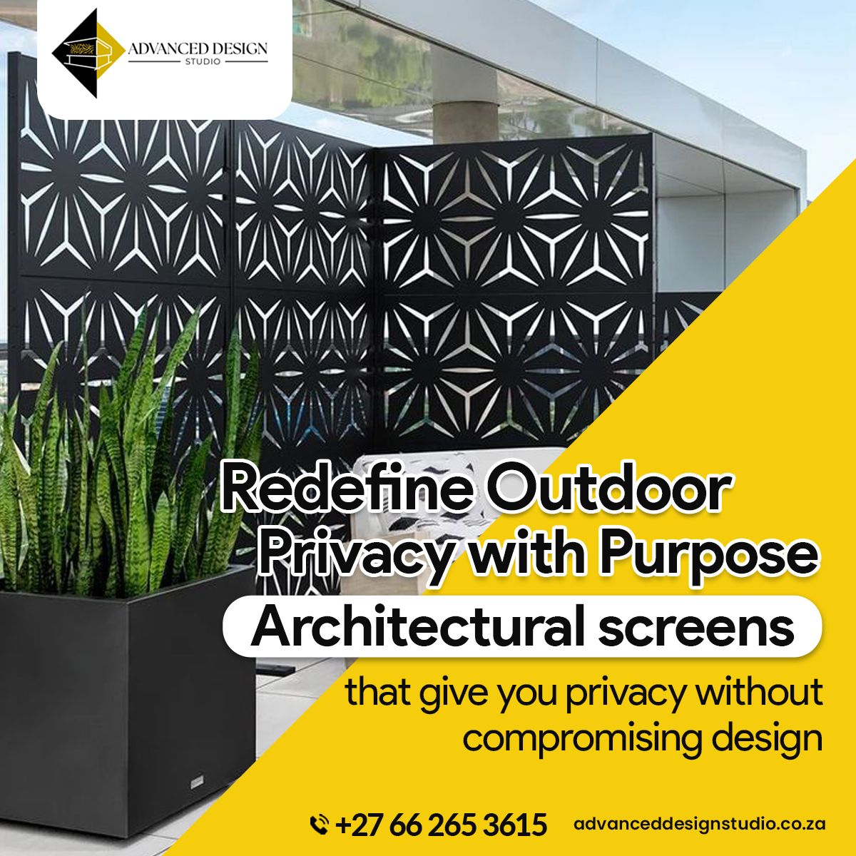 Adv_Des_Studio's tweet photo. Redefine outdoor privacy without losing style! Our architectural screens bring elegance + security to any space.

📞 +27 66 265 3615 | 🌐 https://t.co/RZ11sJcnUY

#OutdoorDesign #PrivacyScreens #ModernLiving #HomeStyle #AdvancedDesignStudio https://t.co/U0FBENBnTY