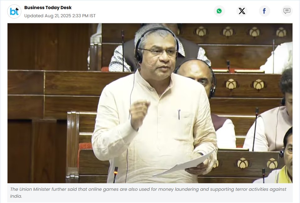 Surajya Abhiyan (@surajyacampaign) on Twitter photo #RajyaSabha | 'The Promotion and Regulation of Online Gaming Bill, 2025'
🌟 The #OnlineGamingBill2025 passes Rajya Sabha.
<a href="/SurajyaCampaign/">Surajya Abhiyan</a> wholeheartedly apricates !
India Bans Real-Money Gaming, Elevates Esports in Bold Law !
'Total annual losses pegged at ₹20,000 #RajyaSabha | 'The Promotion and Regulation of Online Gaming Bill, 2025'
🌟 The #OnlineGamingBill2025 passes Rajya Sabha.
<a href="/SurajyaCampaign/">Surajya Abhiyan</a> wholeheartedly apricates !
India Bans Real-Money Gaming, Elevates Esports in Bold Law !
'Total annual losses pegged at ₹20,000