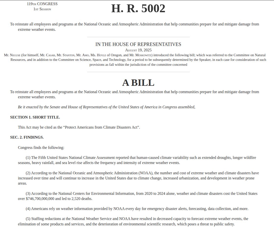Ioana ποΈ (@ioanalogafatu) on Twitter photo An interesting Congress bill popped up this morning on GeoLawWatch - reinstate the staff at NOAA, aka βProtect Americans from Climate Disasters Actβ
congress.gov/bill/119th-conβ¦ An interesting Congress bill popped up this morning on GeoLawWatch - reinstate the staff at NOAA, aka βProtect Americans from Climate Disasters Actβ
congress.gov/bill/119th-conβ¦