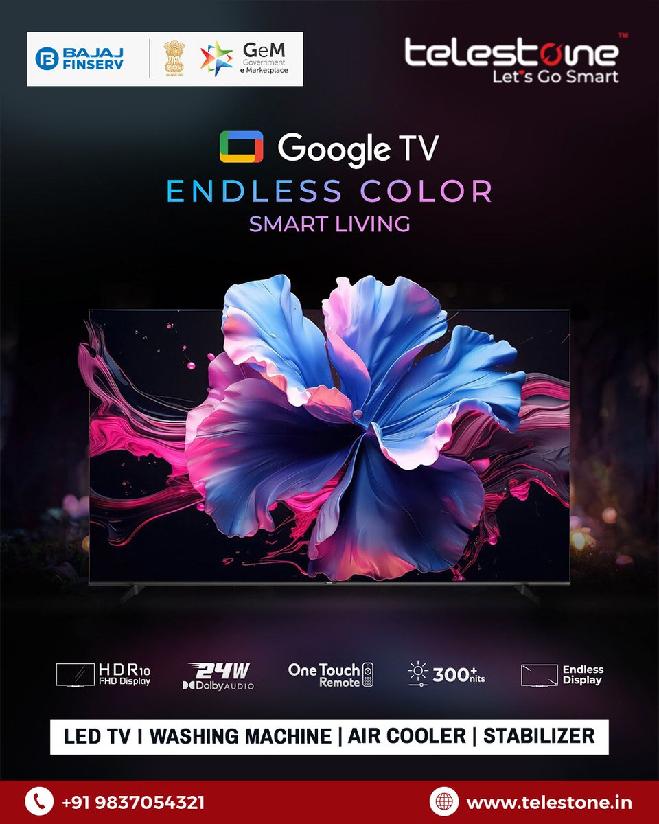Telestoneindia's tweet photo. Smarter homes start with smarter choices.
Discover Telestone Google TV – style + technology combined 🌟
#LetsGoSmart #Telestone #EndlessColor https://t.co/0PSf3JnHzH