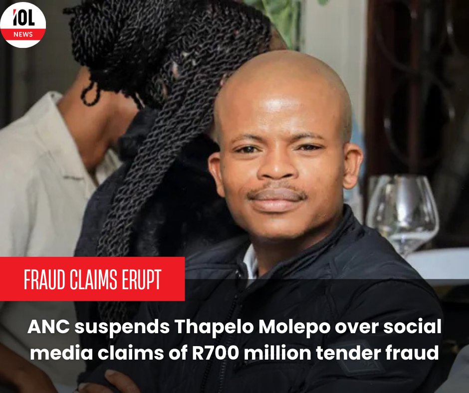 IOL's tweet photo. ANC in Limpopo has suspended one of its members, Thapelo Molepo, for three years after he was found guilty of bringing the party into disrepute.
#news #politics #ANC #limpopo #thapelomolepo #tenderfraud #ServiceDelivery
Read on https://t.co/fV2elYQsV1 https://t.co/bmW1Q5mAGd