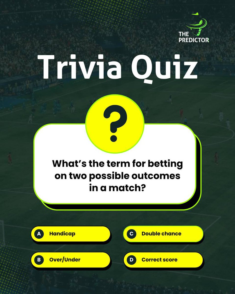 thepredictor001's tweet photo. You dey claim betting guru? π
β¨Oya answer this one, No google am o
Drop your answer in the comments. π
#ThePredictor #BetSmartWinBig #BettingTrivia https://t.co/YMUOBn0mLW