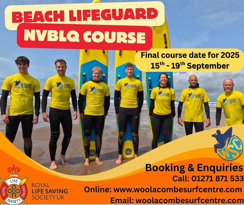 WoolacombeSurf's tweet photo. We have spaces left on our last NVBLQ Beach Lifeguard course for 2025 🛟☀️🌊⛱️ (full course &amp; renewals) running 15th September for full and 17th September for renewals, get in touch to book- https://t.co/xNkYQwUZnW 01271 871533 https://t.co/tJDKrpgDvT