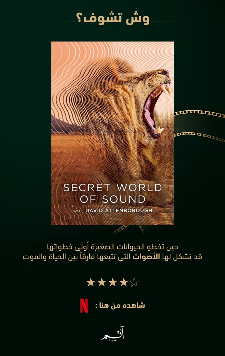 AtomFilms_SA's tweet image. وثائقي نهاية الأسبوع 🦁

متاح على منصة NETFLIX .