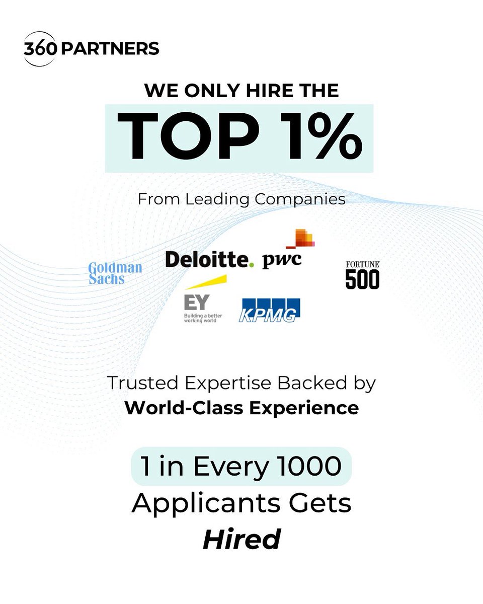 360Partners's tweet photo. 🚀 At 360Partners, we hire the top 1% from leading companies.
Only 1 in 1000 makes the cut – so you get nothing but the best. 🌍

👉 Elevate your business with the 360Partners advantage.

#TopTalent #BusinessGrowth #LeadershipExcellence https://t.co/g2jIeLKrfx