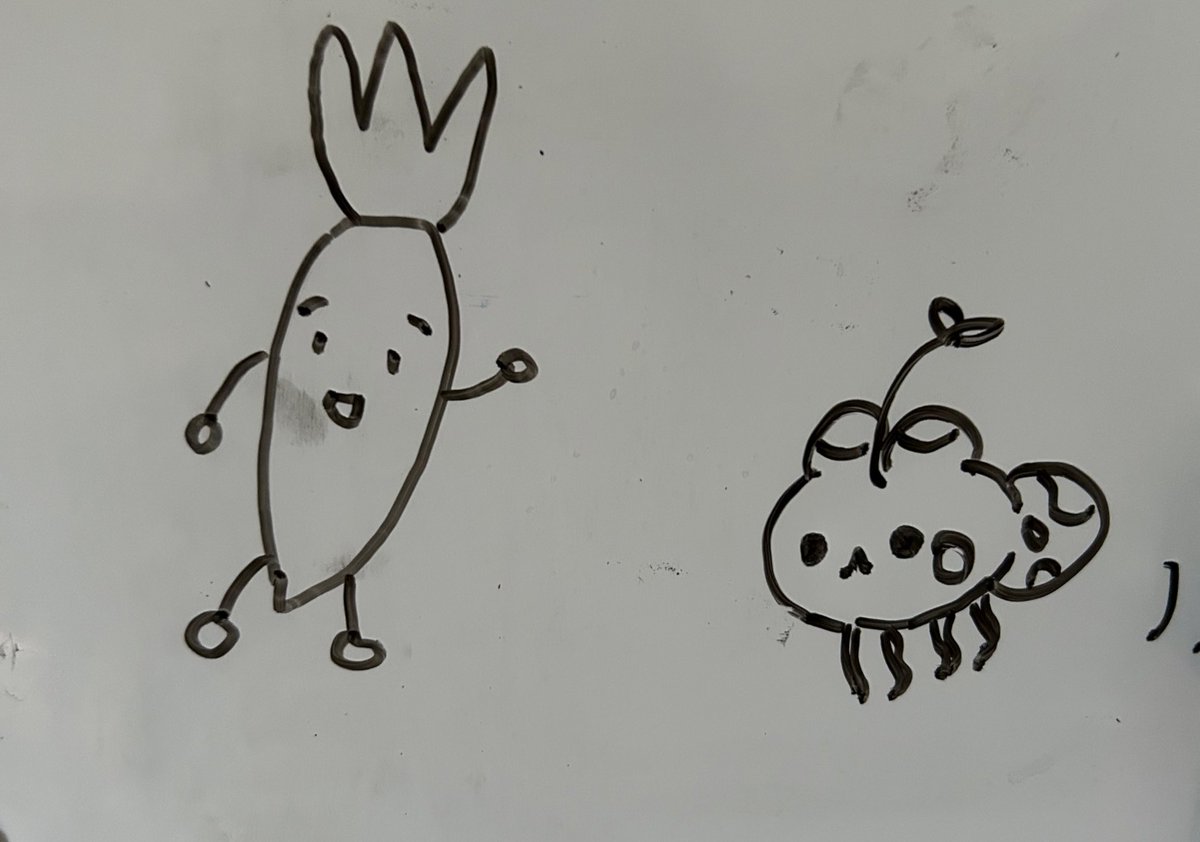 shamo_223's tweet photo. ポムフロートちゃん何となく落書きしたまま放置して帰ってきたら謎の根菜らしきイラストが追加されてた https://t.co/SRT6vmTxe0