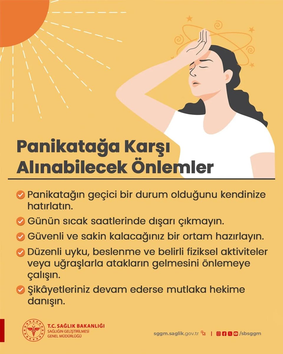 Sıcak havalarda çarpıntı, bunaltı, daralma veya uykusuzluk gibi belirtiler panikatağı tetikleyebilir. Bu belirtiler, kişide panikatak başlayacakmış gibi bir alarm duygusu oluşturabilir. #SıcakHavalar #Panikatak