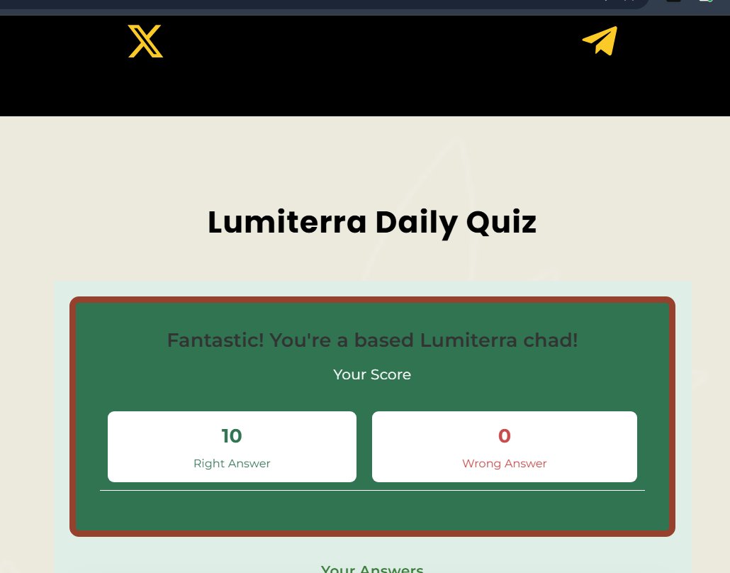 Pikachu-007 (@shujatariq4) on Twitter photo I just  done my todays Quiz about <a href="/LumiterraGame/">Lumiterra</a> created by Ben 
i have answered all my 10 Questions correctly 
that shows how well i am positioned on Lumi 
<a href="/0xBenscrypto/">Ben’s Crypto (Ø,G)</a> i am 10/10 
you can check yourself to 
lumiquiz(.)fun I just  done my todays Quiz about <a href="/LumiterraGame/">Lumiterra</a> created by Ben 
i have answered all my 10 Questions correctly 
that shows how well i am positioned on Lumi 
<a href="/0xBenscrypto/">Ben’s Crypto (Ø,G)</a> i am 10/10 
you can check yourself to 
lumiquiz(.)fun