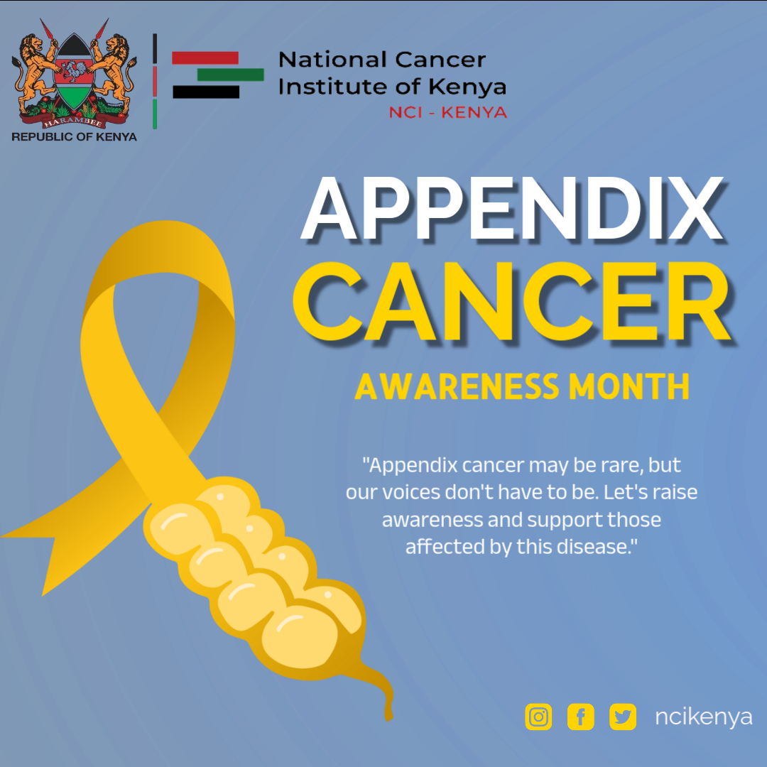 NCIKenya's tweet image. Join the National Cancer Institute of Kenya in raising our voices and supporting those affected during Appendix Cancer Awareness Month. #AppendixCancerAwarenessMonth #NCIKenya #CancerAwareness