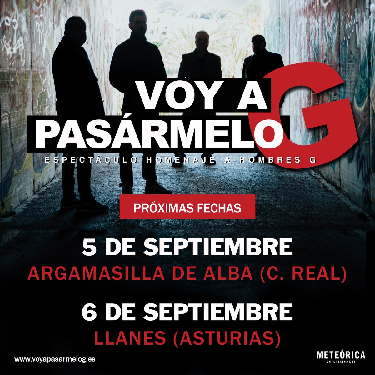 Meteórica (@meteoricamusic) on Twitter photo Si te apasionan las canciones de #HombresG no puedes perderte a <a href="/voyapasarmelo/">voyapasarmeloG</a> !!! El 5 de septiembre en #ArgamasillaDeAlba y el día 6 en #Llanes 🔥🔥🎸👏👏👏 #VoyAPasármeloG Si te apasionan las canciones de #HombresG no puedes perderte a <a href="/voyapasarmelo/">voyapasarmeloG</a> !!! El 5 de septiembre en #ArgamasillaDeAlba y el día 6 en #Llanes 🔥🔥🎸👏👏👏 #VoyAPasármeloG