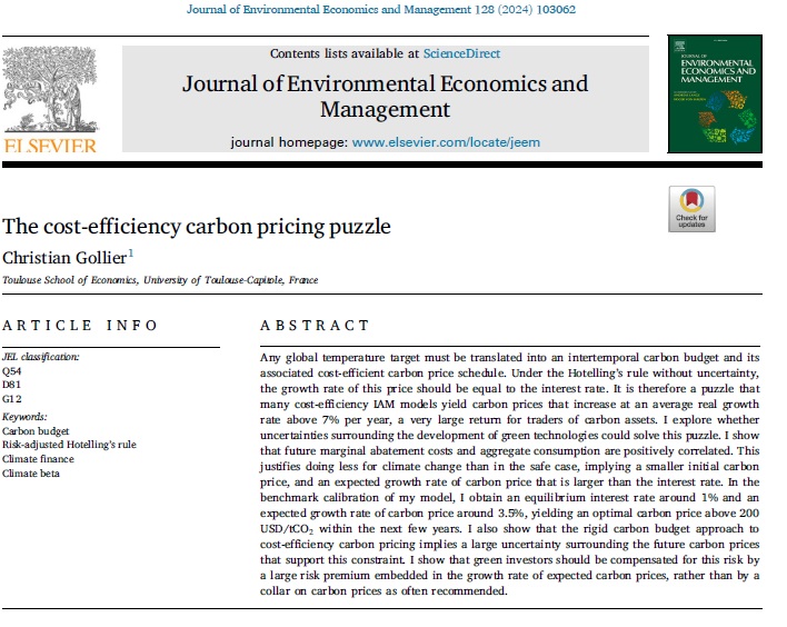 2. Even without a social cost of carbon, we still need a carbon value to minimize the transition cost. 

The carbon value is the shadow price associated to the carbon budget constraint.

sciencedirect.com/science/articl…