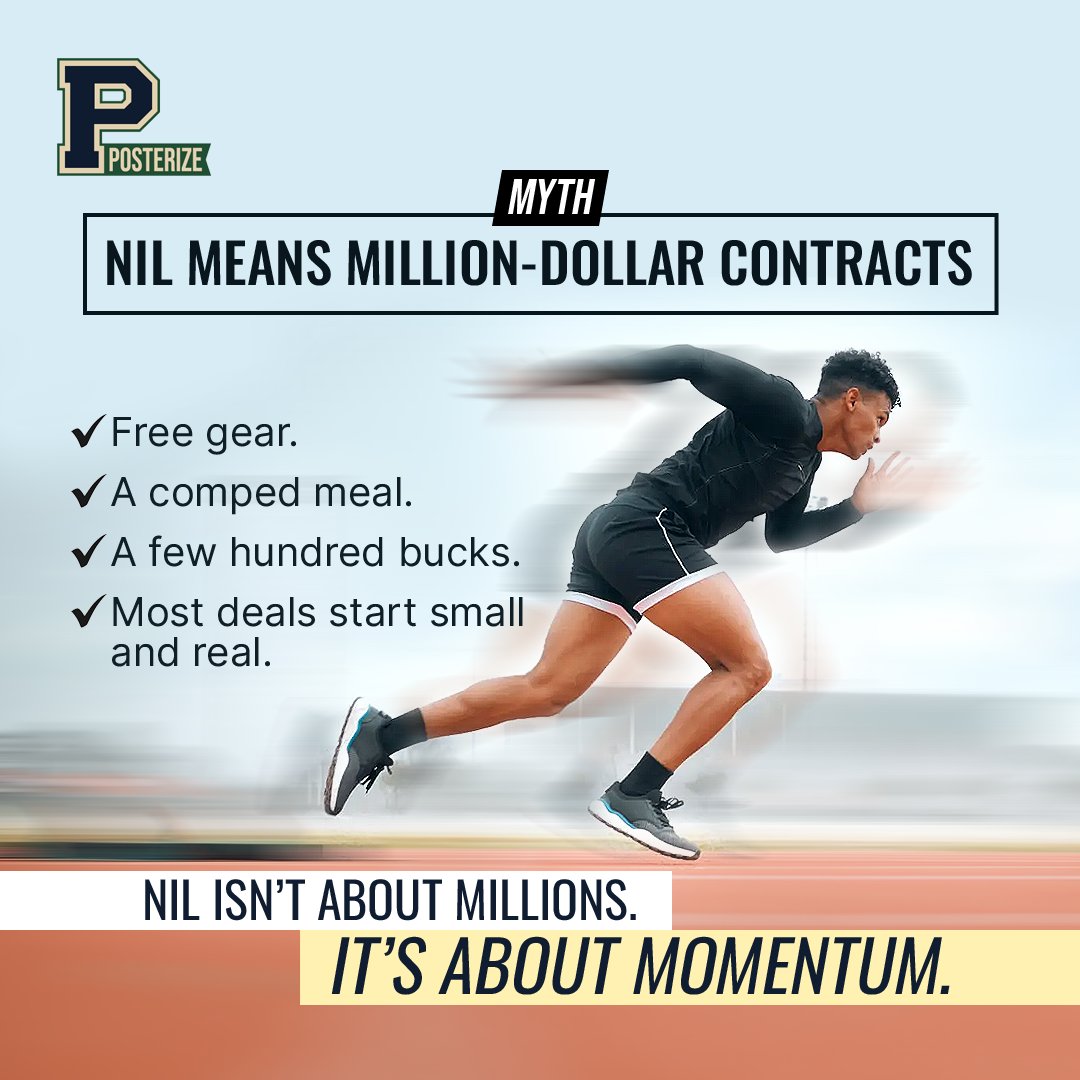 Posterize_2025's tweet image. Myth: NIL = Million-Dollar Deals

Most deals? Free gear, meals, a few bucks.

Momentum &amp;gt; Millions. 
Build yours with Posterize.

#Posterize #NIL #NextGenTalent