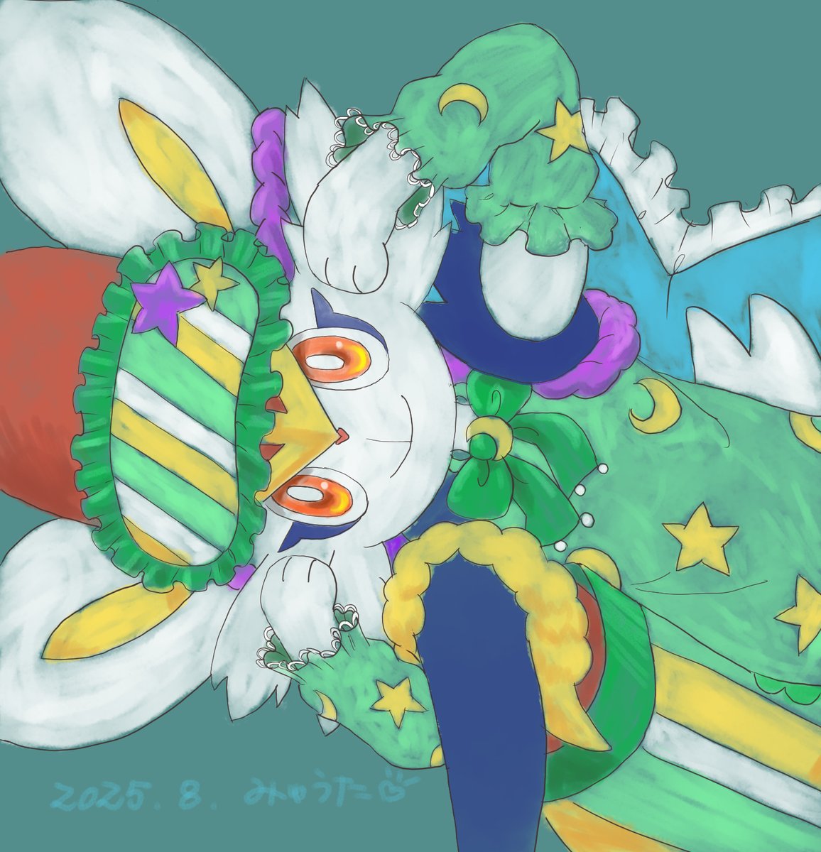 バニーの日ですが普通のエスバです
写真とるね　のポーズしてます
黒板にチョークで描いたみたいに見えたら
いいな
#エースバーン #Cinderace