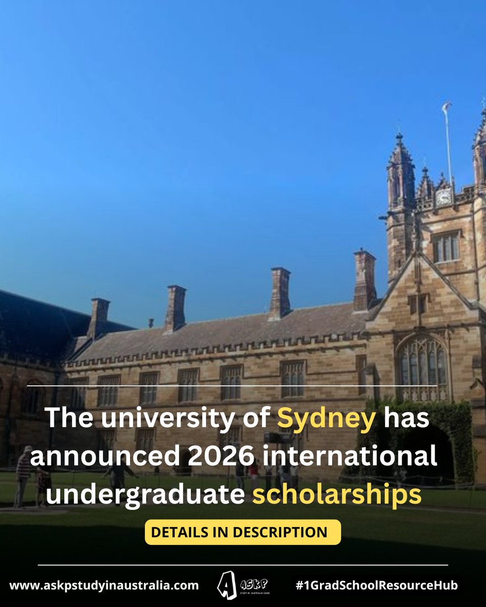Applications are currently open for the University of Sydney International Undergraduate Academic Excellence Scholarship 2026

✅Full Tuition Fee Cover
✅Stipend: 100% tuition + SSAF
✅Deadline: Ongoing (Apply for 2026 intake)

Thread
1/n👇