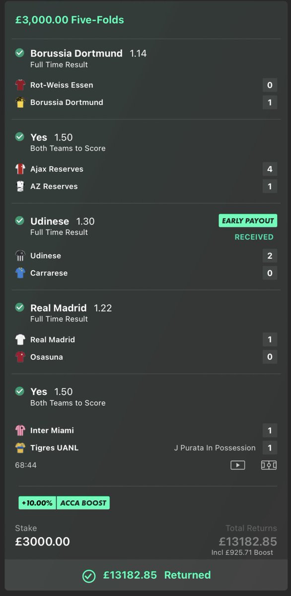 Lemzyy_'s tweet image. £13,182 MIDWEEK FOOTBALL ACCA SMOKED ✅ - NICE ACCA TO LAND JUST BEFORE THE FOOTBALL WEEKEND! 💪🏾

LIKE ❤️ &amp;amp; RETWEET 🔄 THIS POST AND I’LL POST MY WEEKEND ACCAS + I’LL GIVE AWAY £2,500 TO ONE FOLLOWER! 👀

(JOIN my Tele channel in the replies for EXTRA FREE BETS &amp;amp; GIVEAWAYS ⬇️)