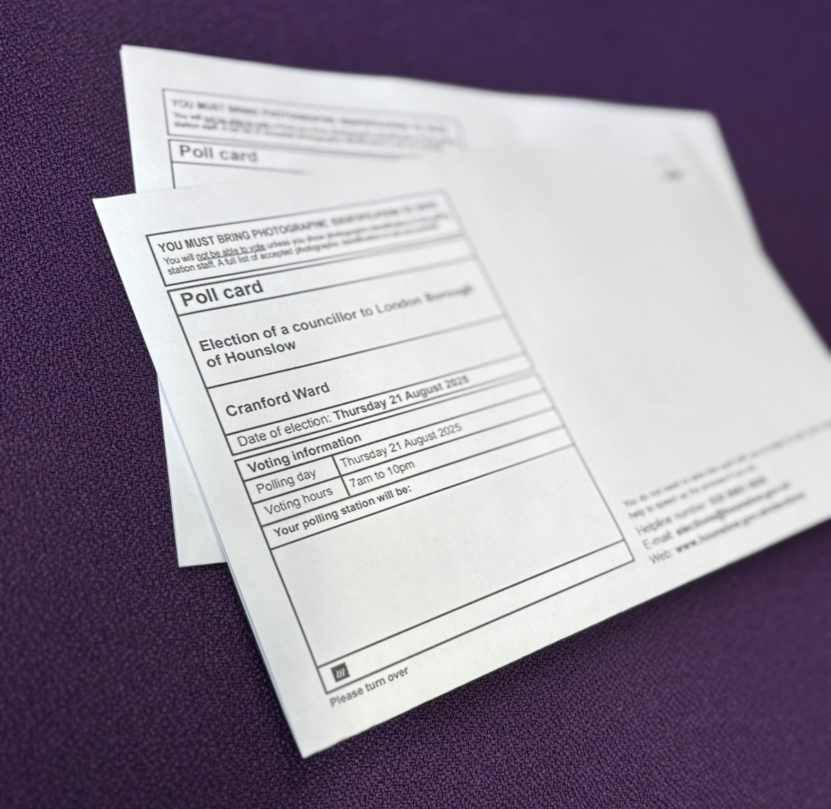 Voting in the Cranford by-election today? 
 
You can vote without your poll card!
 
But bring it along if you can because it speeds up the process.