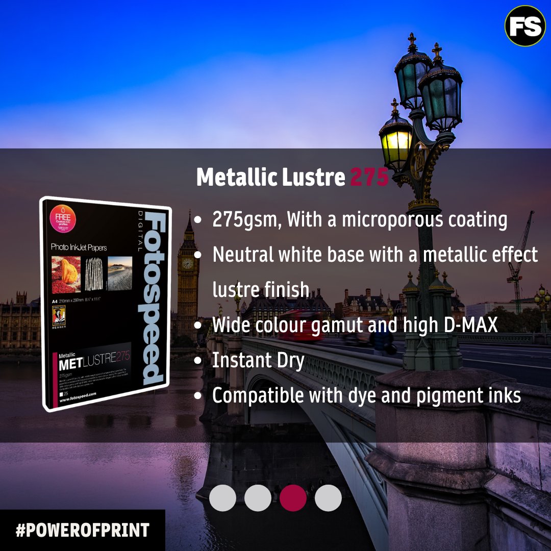 Fotospeed's tweet image. ✨ Fotospeed Metallic Lustre 275

✅ 275gsm metallic lustre surface
✅ Deep blacks &amp;amp; vibrant colours
✅ Wide colour gamut + high D-MAX
✅ Great for colour &amp;amp; mono

Make your prints pop with brilliance.

🔗 fotospeed.com/metallic-lustr…

#Fotospeed #MetallicLustre275