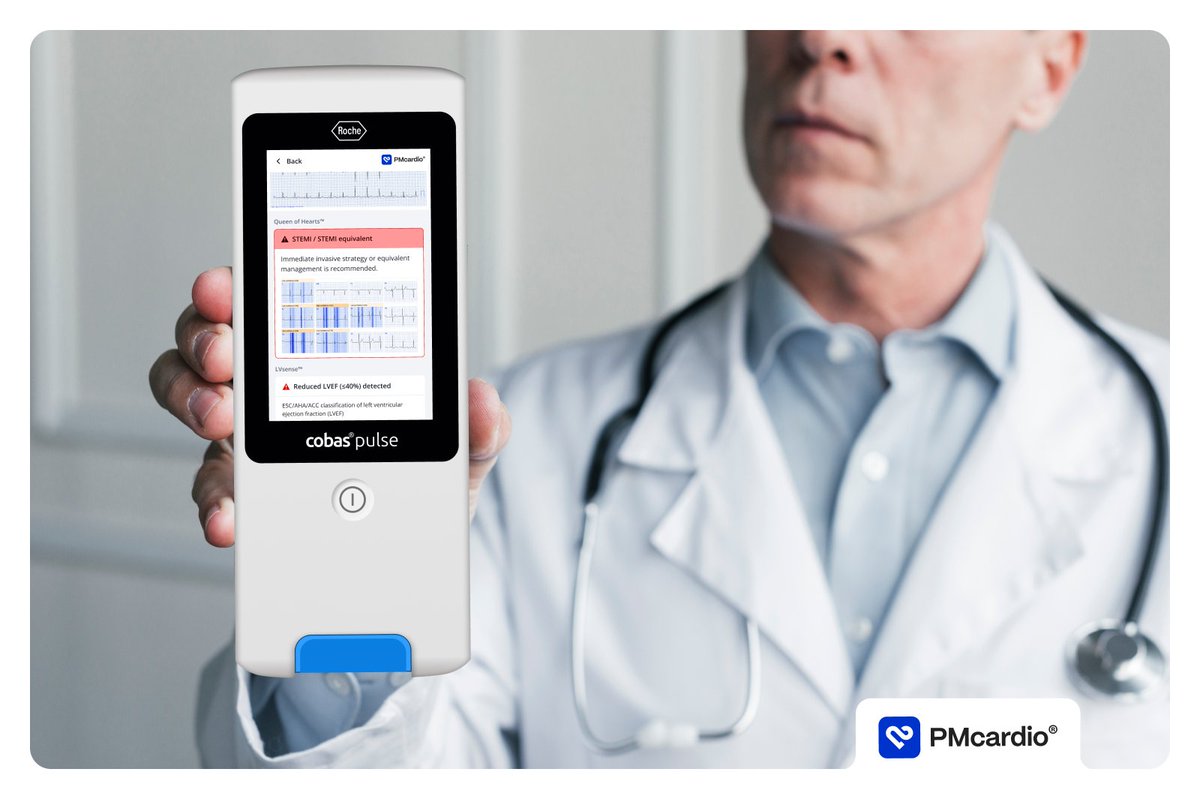 PowerfulMedical's tweet image. We are proud to announce our collaboration with @Roche to bring #PMcardio AI-powered ECG interpretation to the cobas® pulse platform. Combined with high-sensitivity troponin testing, this enables faster, more confident heart attack diagnosis at the patient’s bedside. #Roche #ECG