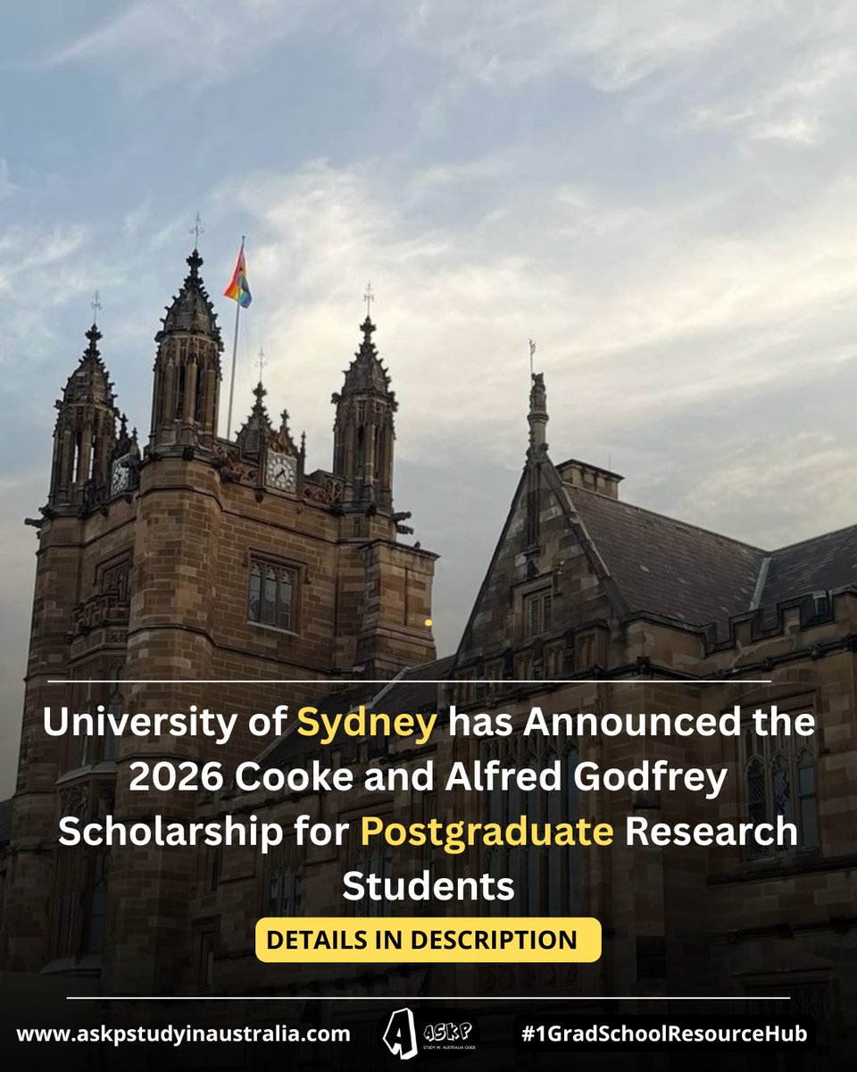 Applications are currently open for the University of Sydney’s Cooke and Alfred Godfrey Scholarship 2026 for Law Research Degrees

✅Stipend: Up to $50,000 per year
✅Duration: Up to 3.5 years
✅Deadline: Not Specified (Ongoing)

Thread
1/n 👇