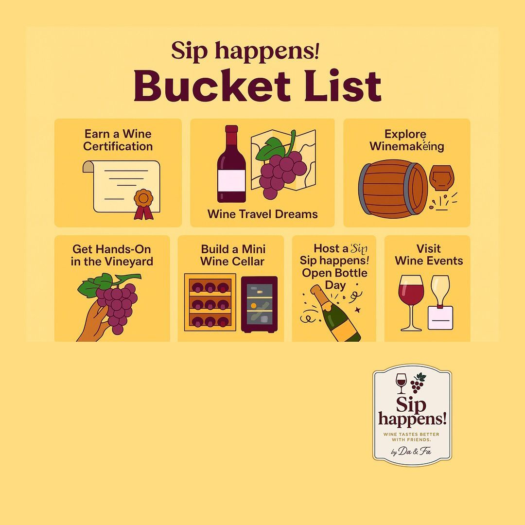 🍷 Our wine Bucket List is live!
From Bordeaux to bubbly, from grape harvests to home cellars — we’re chasing every sip.
✨ Curious? Read the full post via the link in bio!

#SipHappens #WineJourney #BucketListGoals #WineLovers #WSET #WineTravel #OpenBottleDay