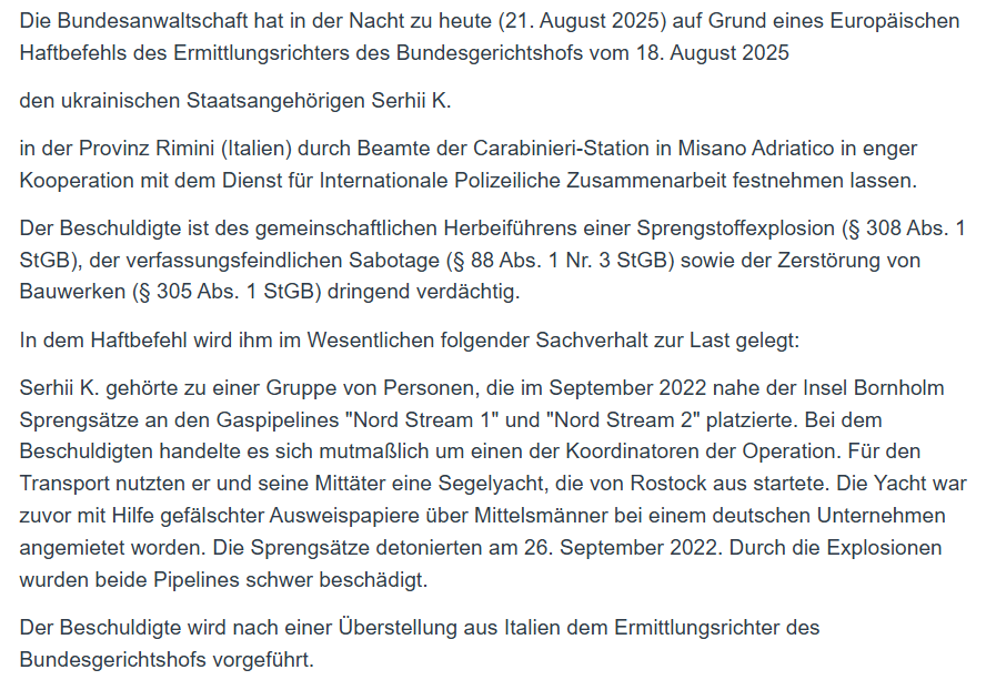 luk_bre's tweet image. Festnahme im Fall von #NordStream: Die Sicherheitsbehörden haben in #Rimini/#Italien einen #Ukrainer festgenommen. Er soll zu der Tätergruppe gehören, die im September 2022 die Gaspipelines in der Nordsee mit Sprengsätzen beschädigten.