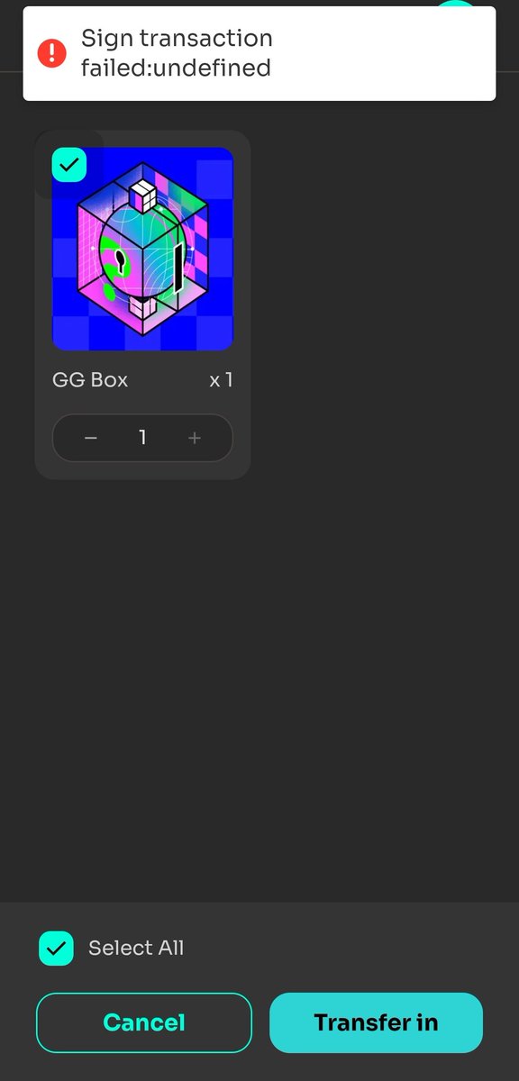 CryptoKnightQ's tweet photo. @fslweb3 Anyone experiencing same error?  Happens when i try to transfer my box. https://t.co/WJvRp0vkpo
