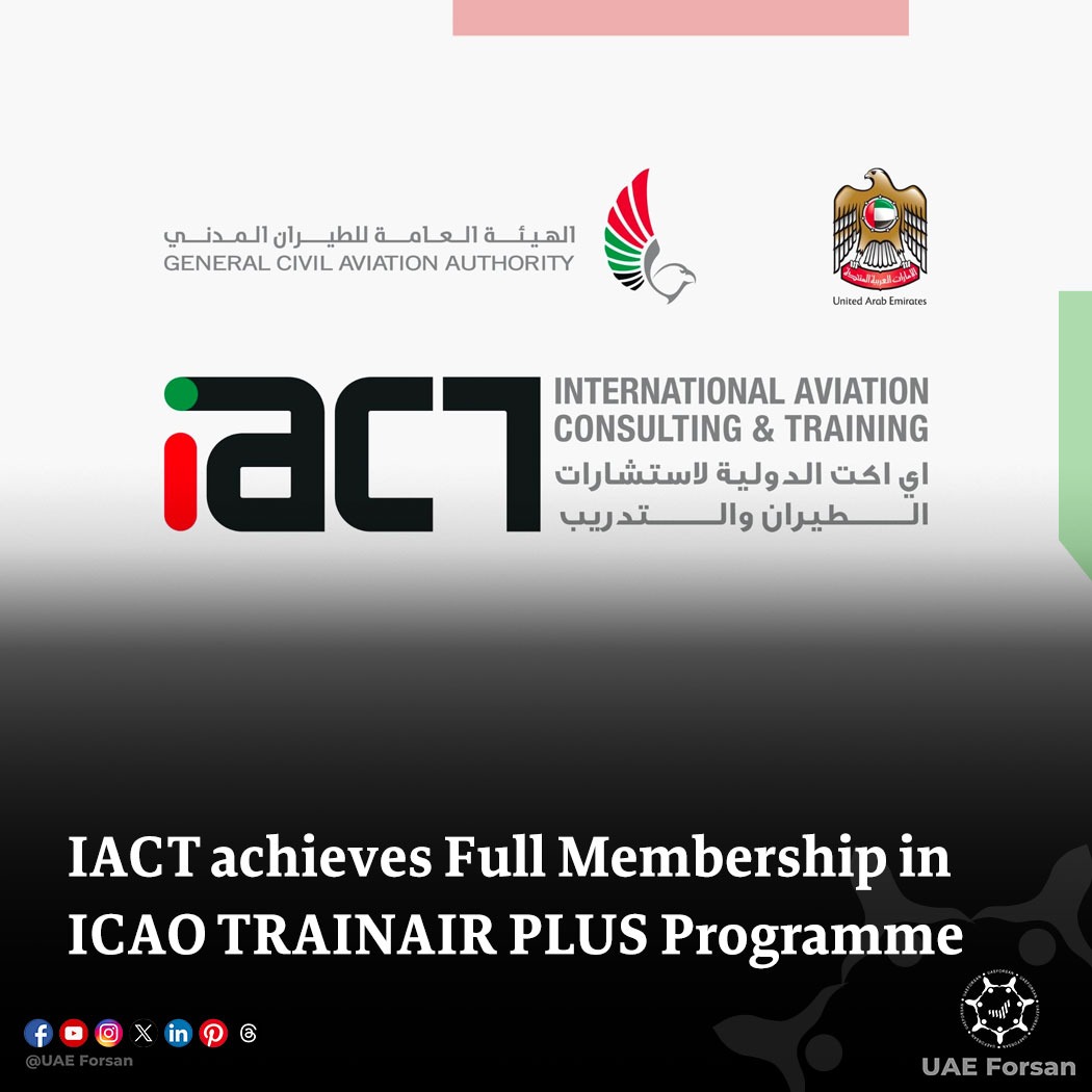 UAE_Forsan's tweet image. The International Aviation Consulting &amp;amp; Training (IACT), the commercial and training arm of the General Civil Aviation Authority (GCAA), has achieved Full Membership in the ICAO TRAINAIR PLUS Programme - a major milestone in its journey 
#UAE #AbuDhabi #GCAA #IACT #ICAO 
@gcaauae