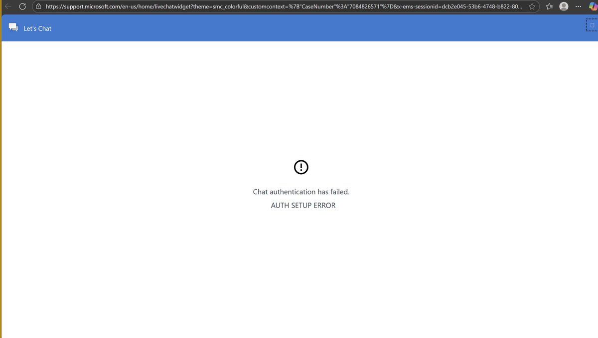 realknoxx's tweet photo. I also tried reaching support but keep getting an “AUTH SETUP ERROR” (screenshot attached). This is blocking me from getting help, please treat this as urgent. @MicrosoftHelps @Microsoft #Windows11 #MicrosoftSupport https://t.co/ZnYOnaySz6