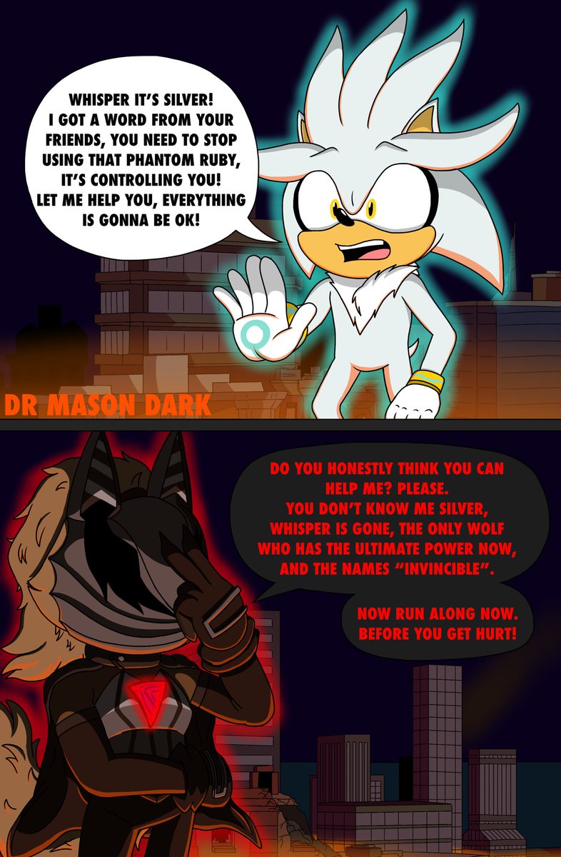 Dr_Mason_Dark's tweet photo. WHISPER INFINITE AU:
Silver is trying to help Whisper to snap out of her Phantom Ruby. But she’s not whisper anymore, her name is now Invincible.

#Sonic #SonicTheHedgehog #SonicAU #WhisperTheWolf #Infinite #DigitalArt #FanArt #AU #SonicIDW #SilverTheHedgehog #PhantomRuby https://t.co/8y2AsvLYde