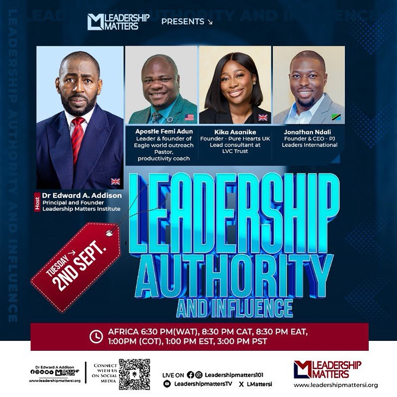 In a world where authentic leadership is more crucial than ever, <a href="/edwardaaddison/">Dr. Edward A. Addison</a> and  <a href="/LMattersi/">Leadership Matters Institute</a> invite you to an impactful session to transform how you lead, influence, and inspire.
These thought leaders will share insights on becoming leaders with authority and influence.