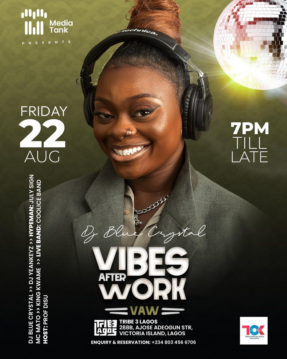 its_bluecrystal's tweet photo. Come catch a vibe with me 💙🦋🎧✨
I’m on deck tomorrow @vibesafterwork_ Come through for good music, good energy, and a night that won’t quit! 🔥
📍Tribe 3 Lagos | 288B Ajose Adeogun, VI
🕖 7PM till late
Let’s make it unforgettable. Pull up for my set! 🎶💃🏾
#VibesAfterWork https://t.co/tiqkAhoITH