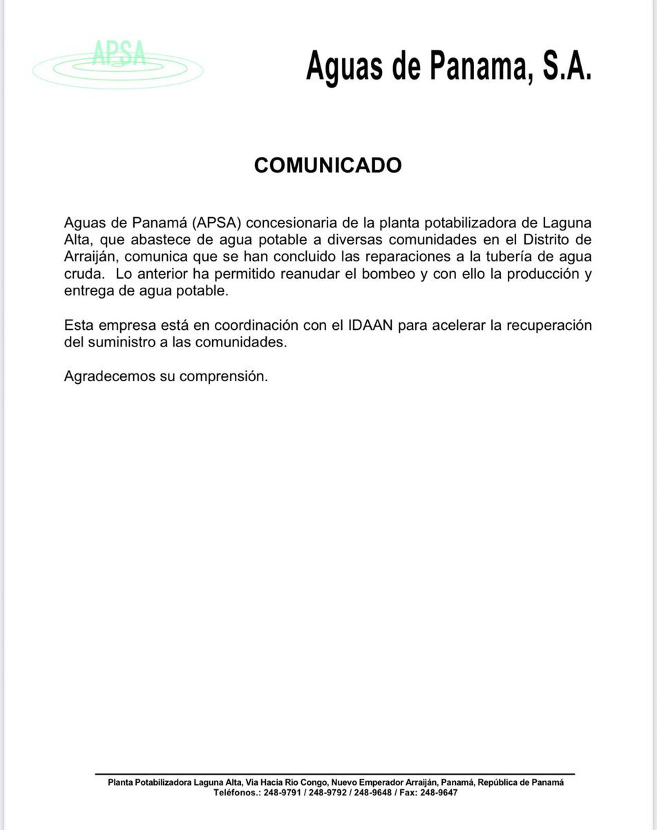 AguasdePanamá (@apsalagunaalta) on Twitter photo 