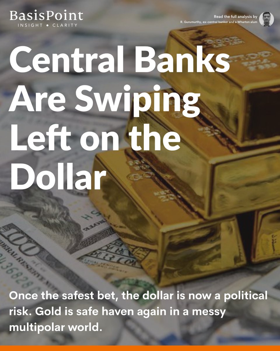 BasisPoint Insight (@91basispoints) on Twitter photo For decades, dollar was sine qua non to FX reserves. Not anymore.
The freeze on Russia’s billions triggers rethink on what “safe” really means. The shift is messy, political, and unavoidable.
Read <a href="/apirk16/">R Gurumurthy</a>'s full piece here:
basispointinsight.com/Story/Home/cen…
#Dollar #Gold #GlobalFinance For decades, dollar was sine qua non to FX reserves. Not anymore.
The freeze on Russia’s billions triggers rethink on what “safe” really means. The shift is messy, political, and unavoidable.
Read <a href="/apirk16/">R Gurumurthy</a>'s full piece here:
basispointinsight.com/Story/Home/cen…
#Dollar #Gold #GlobalFinance